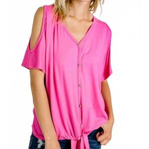 NEW DIVA USA cold shoulder button down tie top in cerise